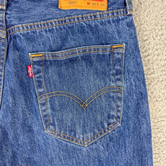 Levis 501 Jeans Mens 30 Blue Button Fly Denim Western Cowboy Outdoor 30x29 - Picture 8 of 15